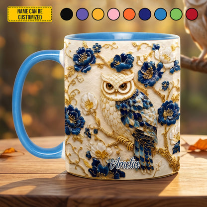 Personalized Owl Floral Accent Mug