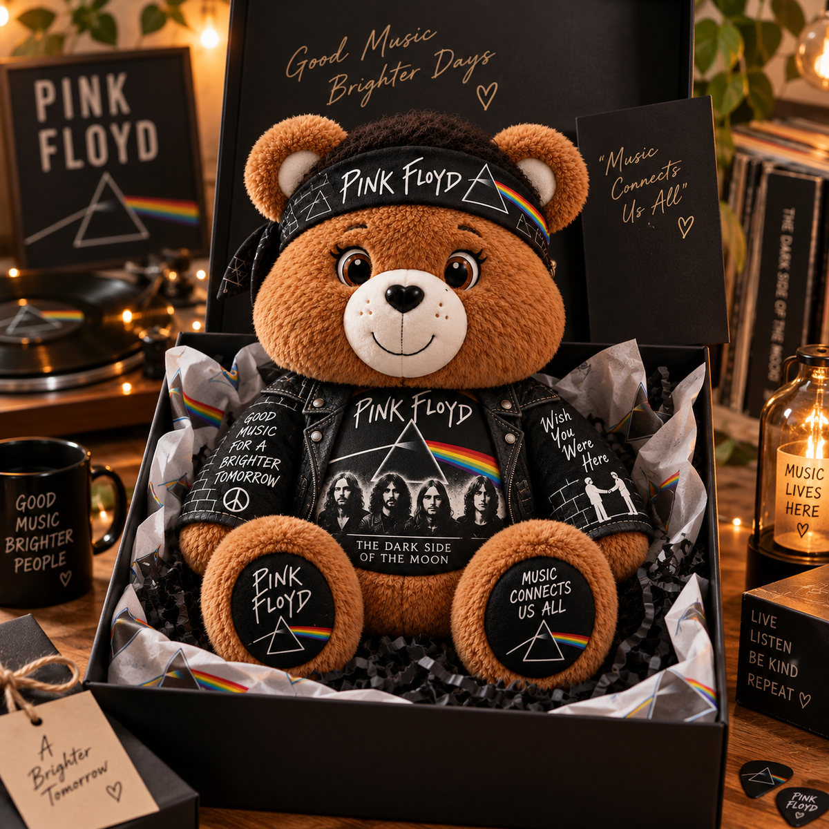 Pink Floyd Custom Shaped Bear Pillow – Classic Rock Music Inspired Gift for Fans
