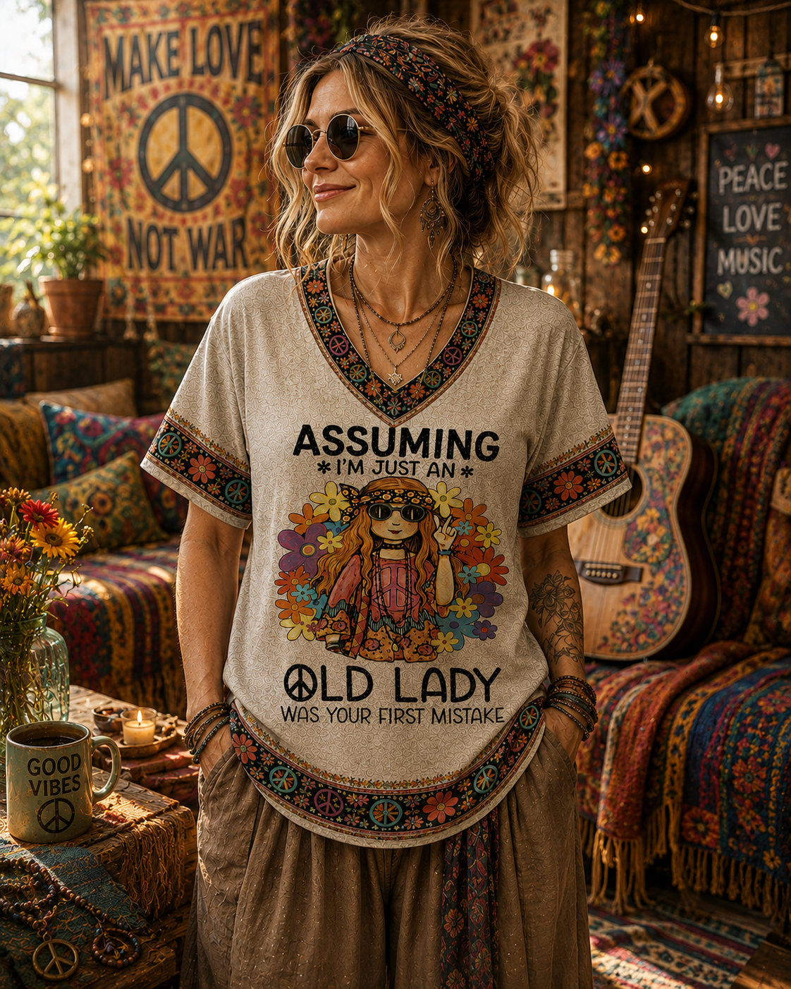 Assuming I’m Just an Old Lady Was Your First Mistake Hippie All Over Print Shirt