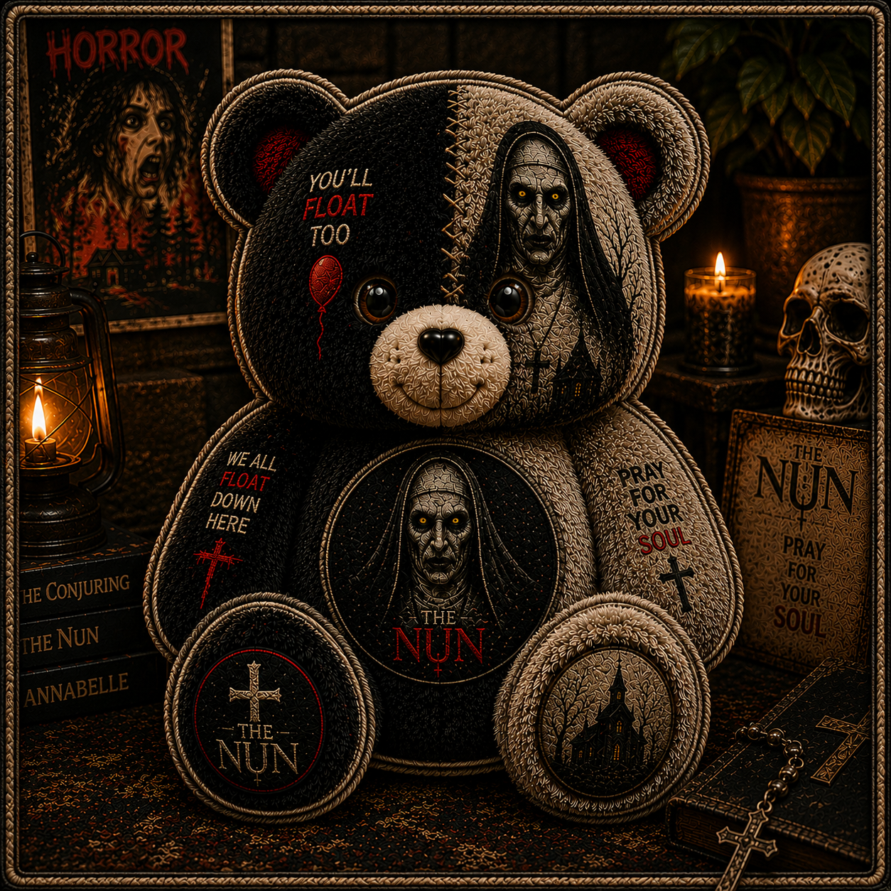 The Nun Horror Bear Custom Shaped Pillow – Valak Gift for Horror Movie Fans
