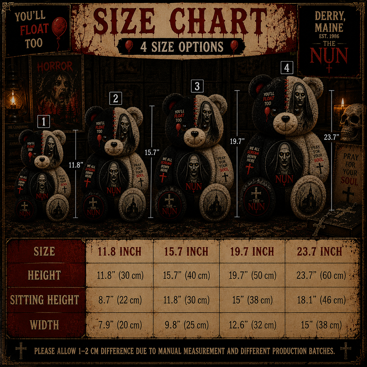 The Nun Horror Bear Custom Shaped Pillow – Valak Gift for Horror Movie Fans