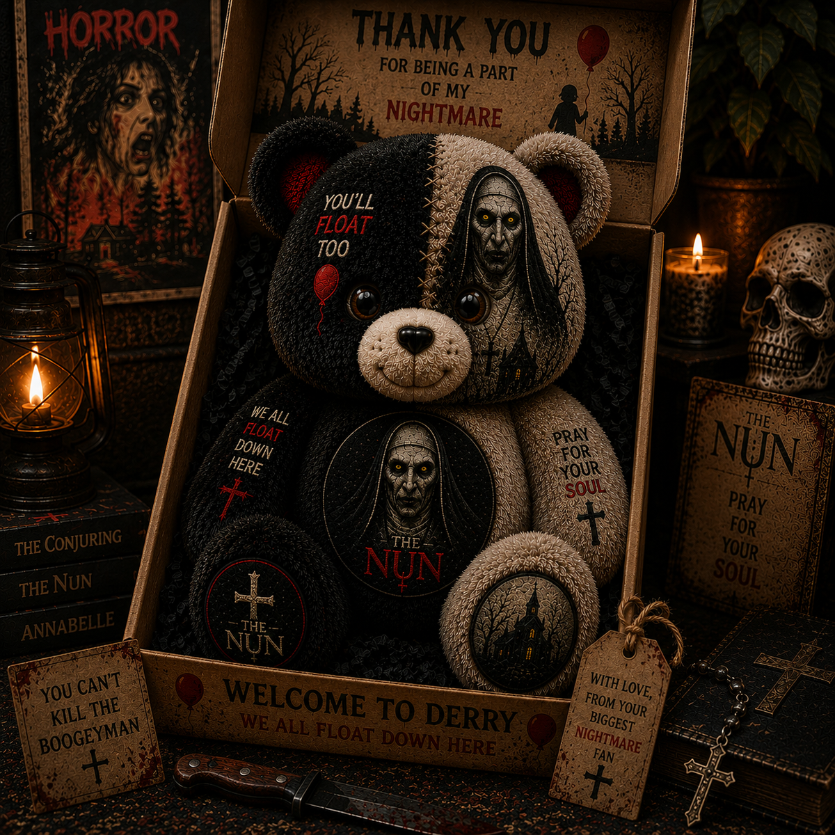 The Nun Horror Bear Custom Shaped Pillow – Valak Gift for Horror Movie Fans