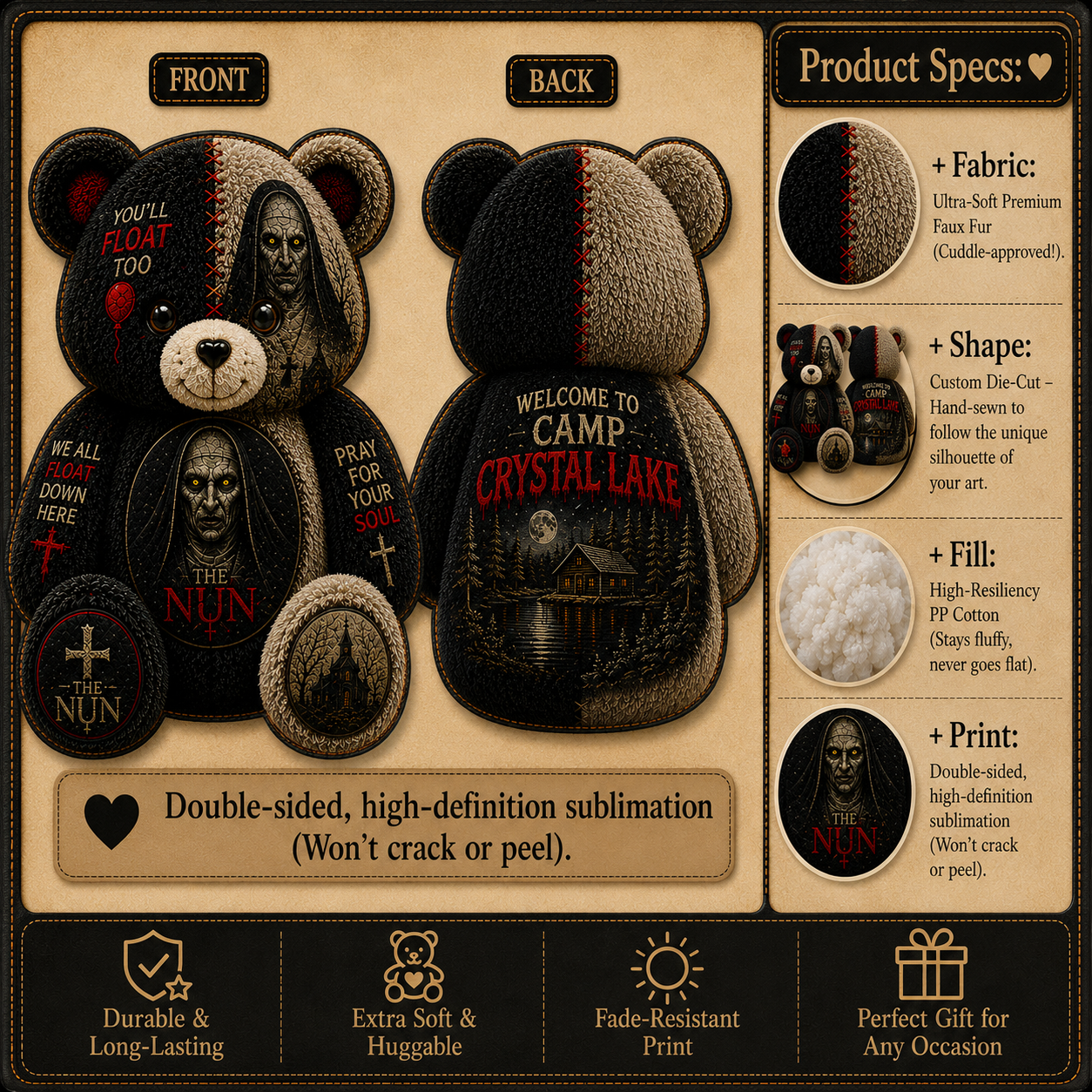 The Nun Horror Bear Custom Shaped Pillow – Valak Gift for Horror Movie Fans