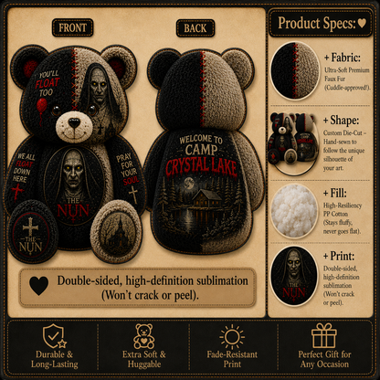 The Nun Horror Bear Custom Shaped Pillow – Valak Gift for Horror Movie Fans