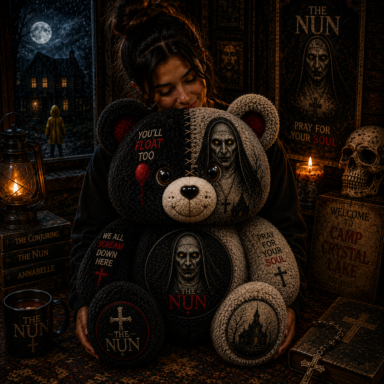 The Nun Horror Bear Custom Shaped Pillow – Valak Gift for Horror Movie Fans