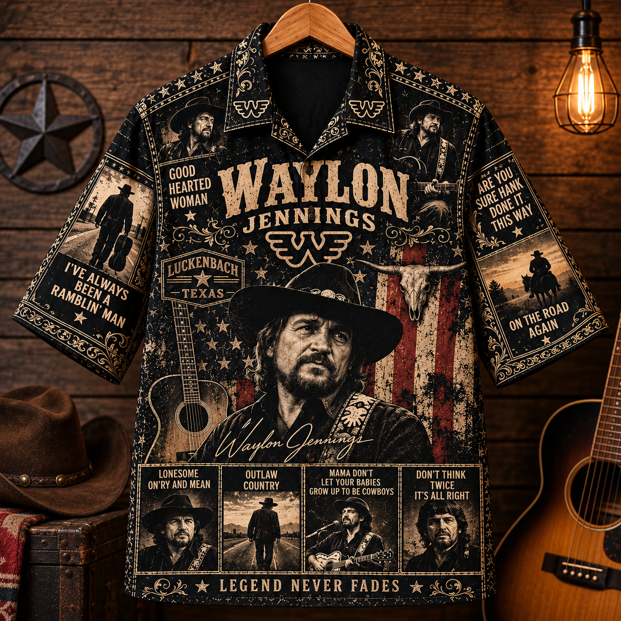Waylon Jennings Hawaiian Shirt - Vintage Country Music Fan Gift