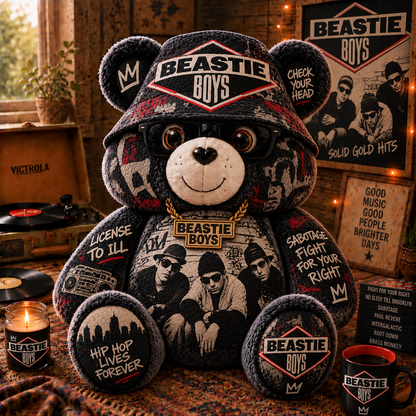 Beastie Boys Custom Shaped Bear Pillow – Old School Hip Hop Inspired Gift for Beastie Boys Fans