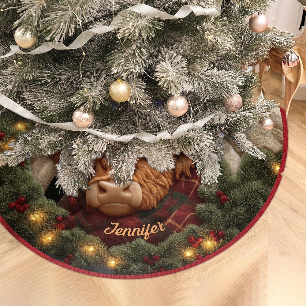 Personalized Highland Cow Shaped Tree Skirt