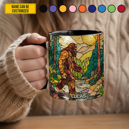 Bigfoot In Forest Stained Glass - Personalized Bigfoot Accent Mug