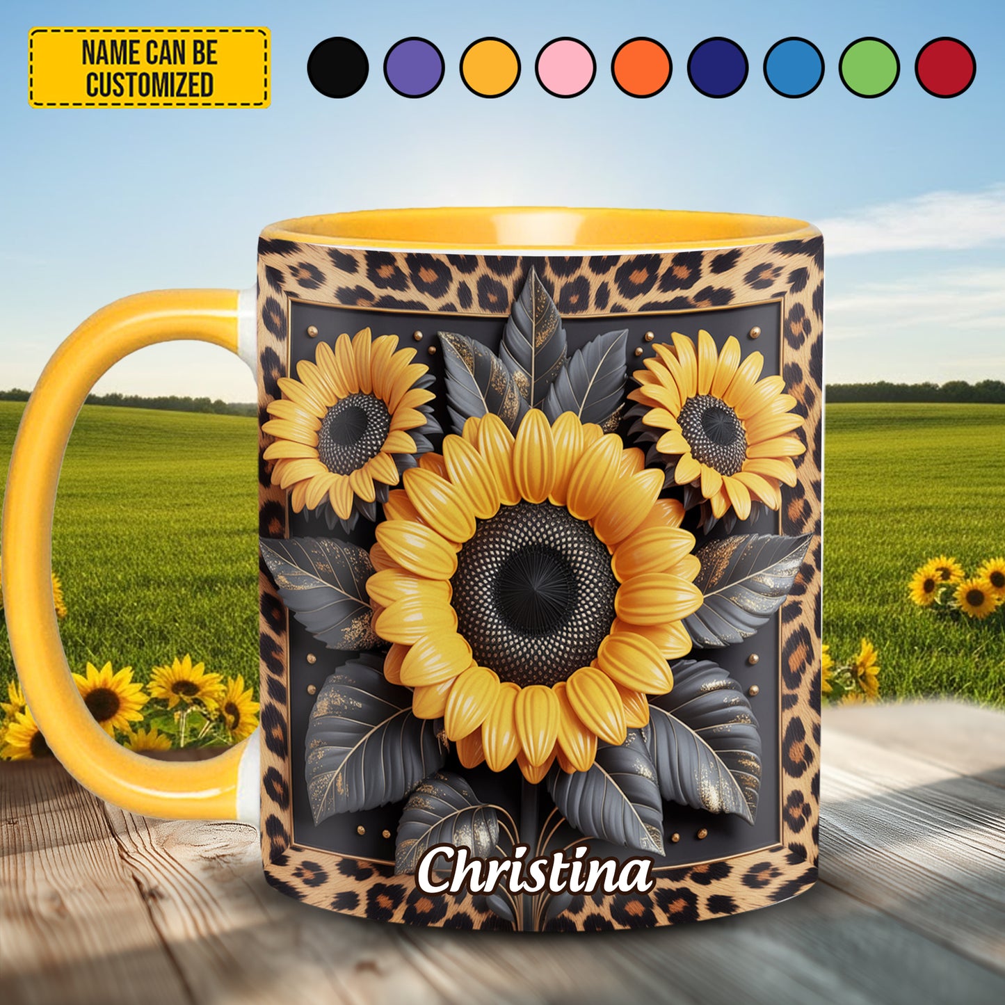 Sunflower Leopard Print - Personalized Accent Mug