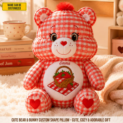 Personalized Cute Bear & Bunny Custom Shaped Pillow