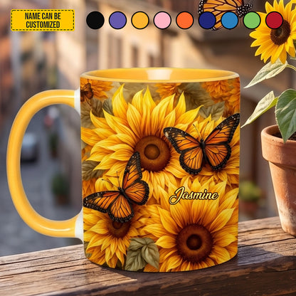 Butterfly Sunflower - Personalized Sunflower Accent Mug