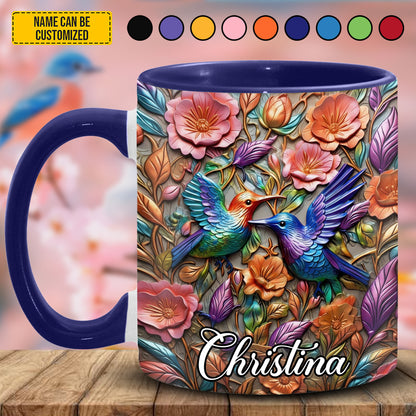 Hummingbird Flowers - Personalized Hummingbird Accent Mug