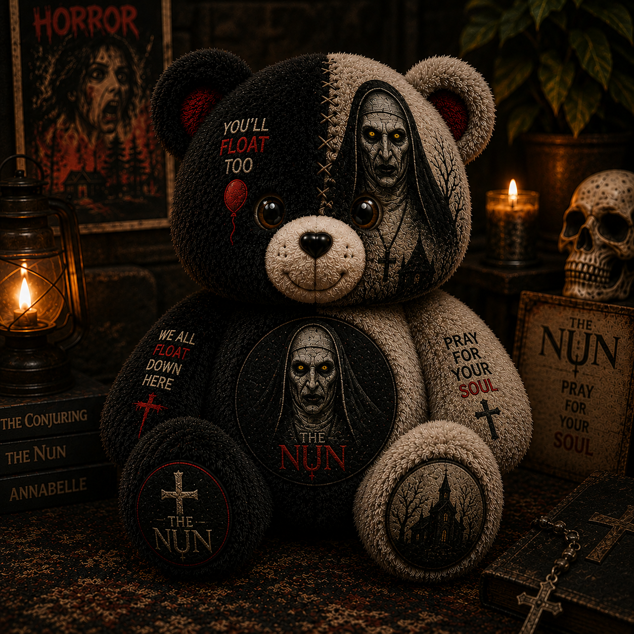 The Nun Horror Bear Custom Shaped Pillow – Valak Gift for Horror Movie Fans
