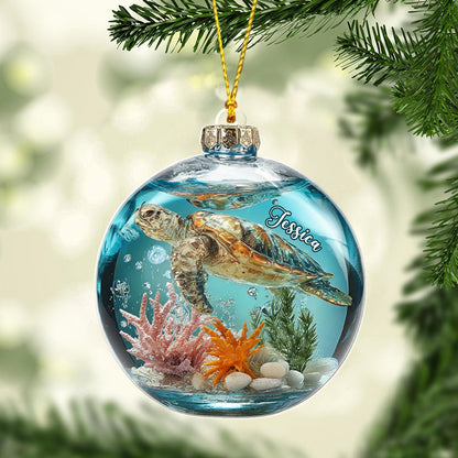 Turtle & Ocean - Personalized Turtle Acrylic Ornament