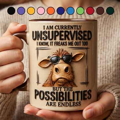 I Am Currently Unsupervised - Personalized Cow Accent Mug