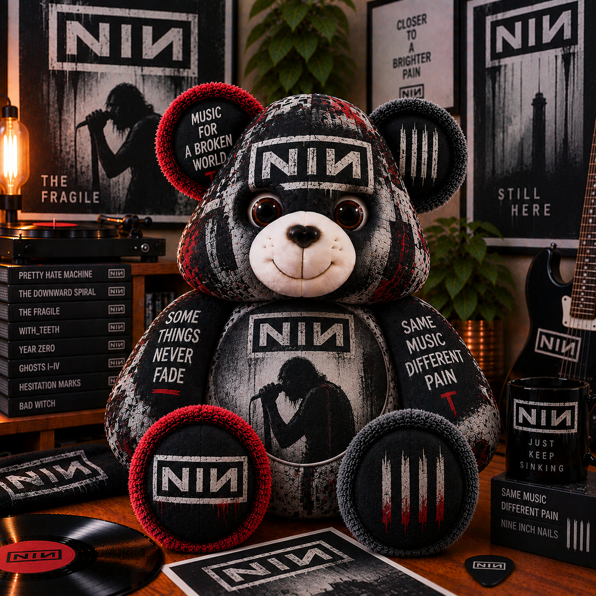 Nine Inch Nails Custom Shaped Bear Pillow – Industrial Rock Music Inspired Gift for Fans