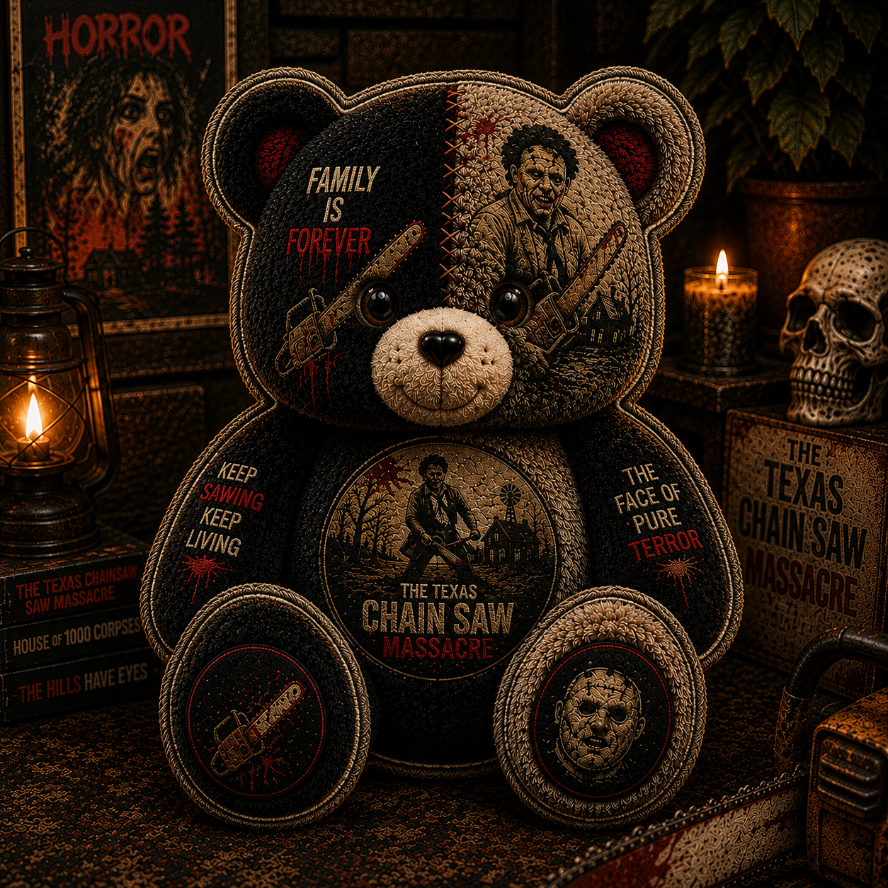 Leatherface Chainsaw Horror Bear Shaped Pillow – Halloween Gift for Scary Movie Fans