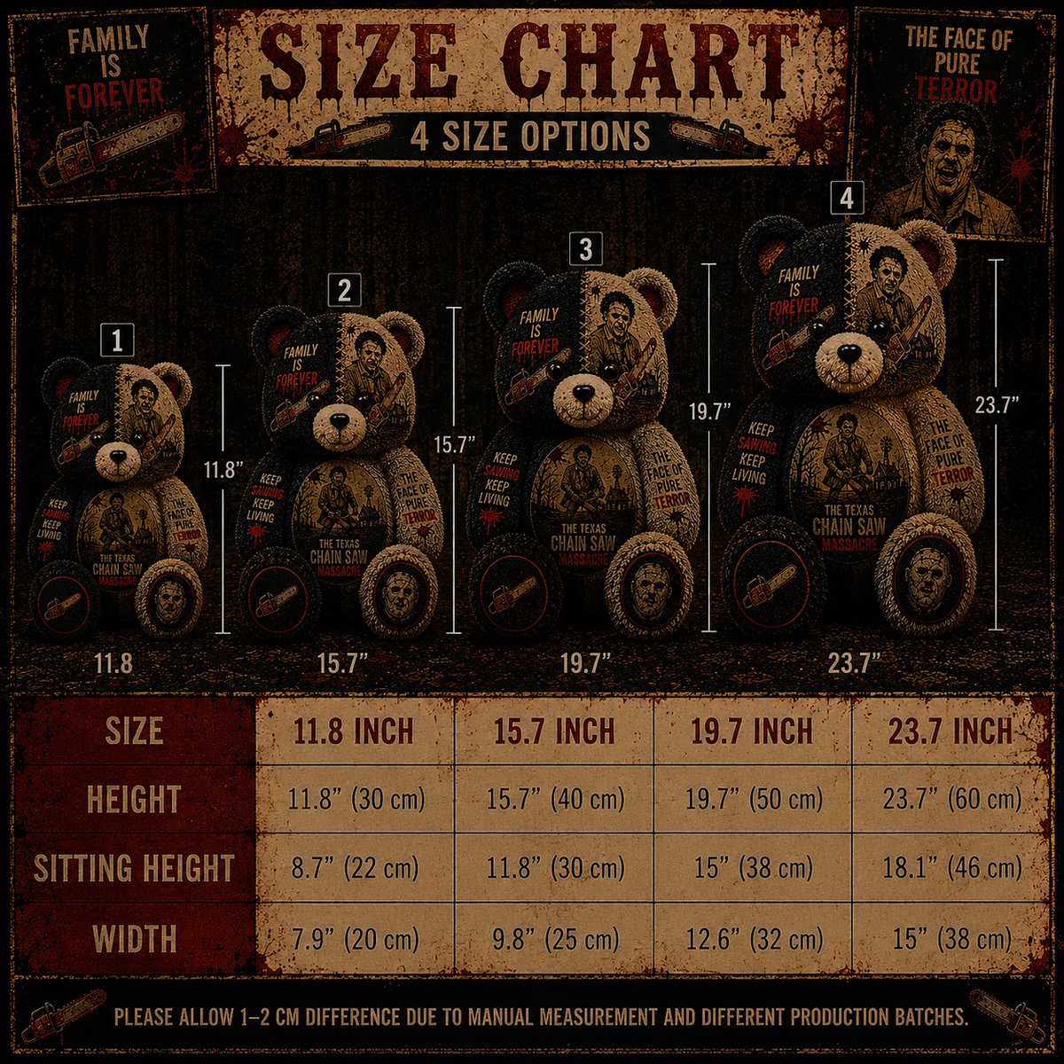 Leatherface Chainsaw Horror Bear Shaped Pillow – Halloween Gift for Scary Movie Fans