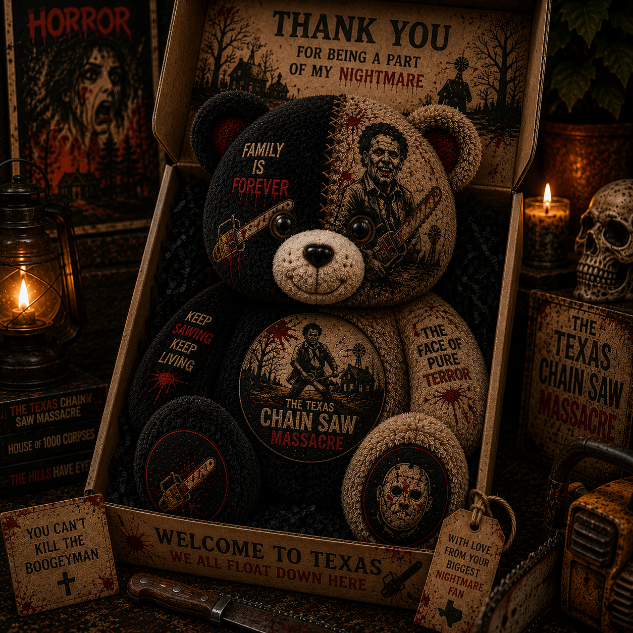 Leatherface Chainsaw Horror Bear Shaped Pillow – Halloween Gift for Scary Movie Fans