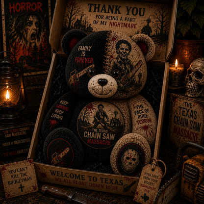 Leatherface Chainsaw Horror Bear Shaped Pillow – Halloween Gift for Scary Movie Fans