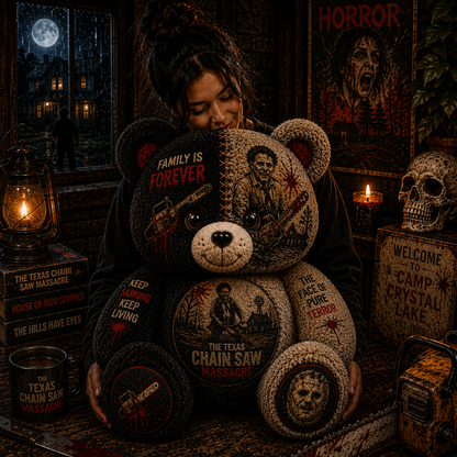 Leatherface Chainsaw Horror Bear Shaped Pillow – Halloween Gift for Scary Movie Fans