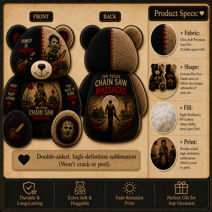 Leatherface Chainsaw Horror Bear Shaped Pillow – Halloween Gift for Scary Movie Fans