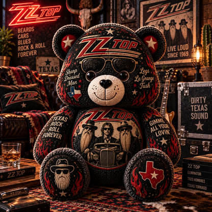 ZZ Top Bear Custom Shaped Pillow – Texas Blues Rock Music Fan Gift
