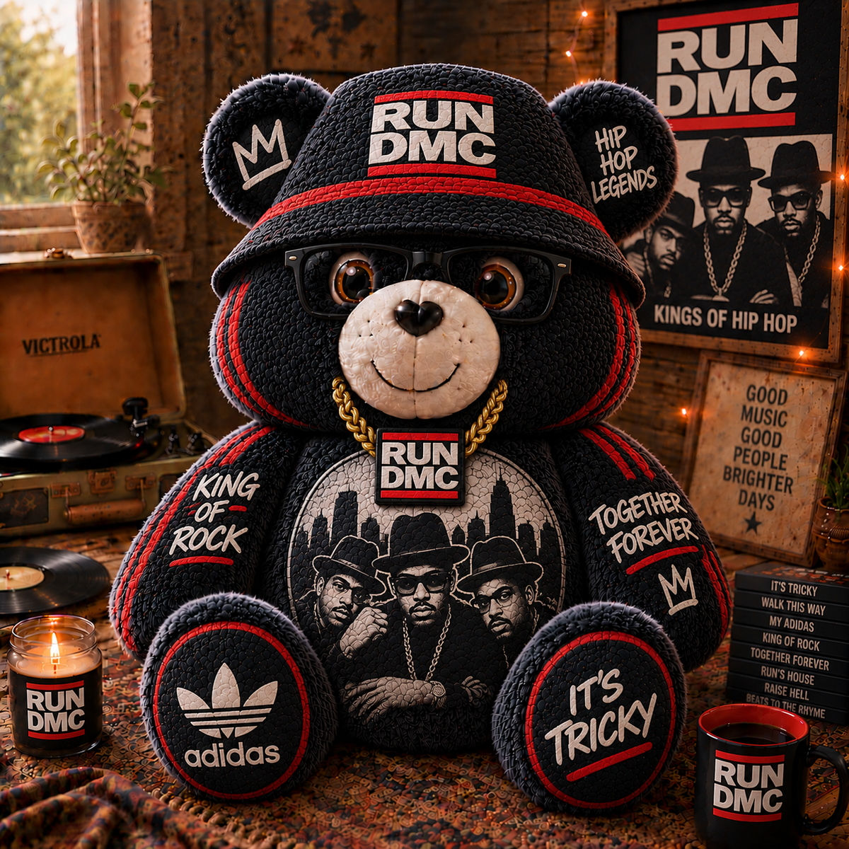 Run-DMC Custom Shaped Bear Pillow – Old School Hip Hop Inspired Gift for Run-DMC Fans