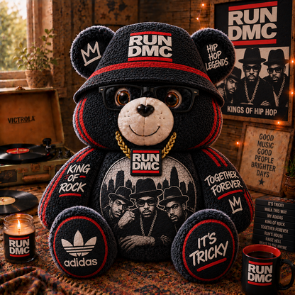 Run-DMC Custom Shaped Bear Pillow – Old School Hip Hop Inspired Gift for Run-DMC Fans