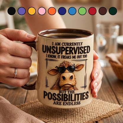 I Am Currently Unsupervised - Personalized Cow Accent Mug