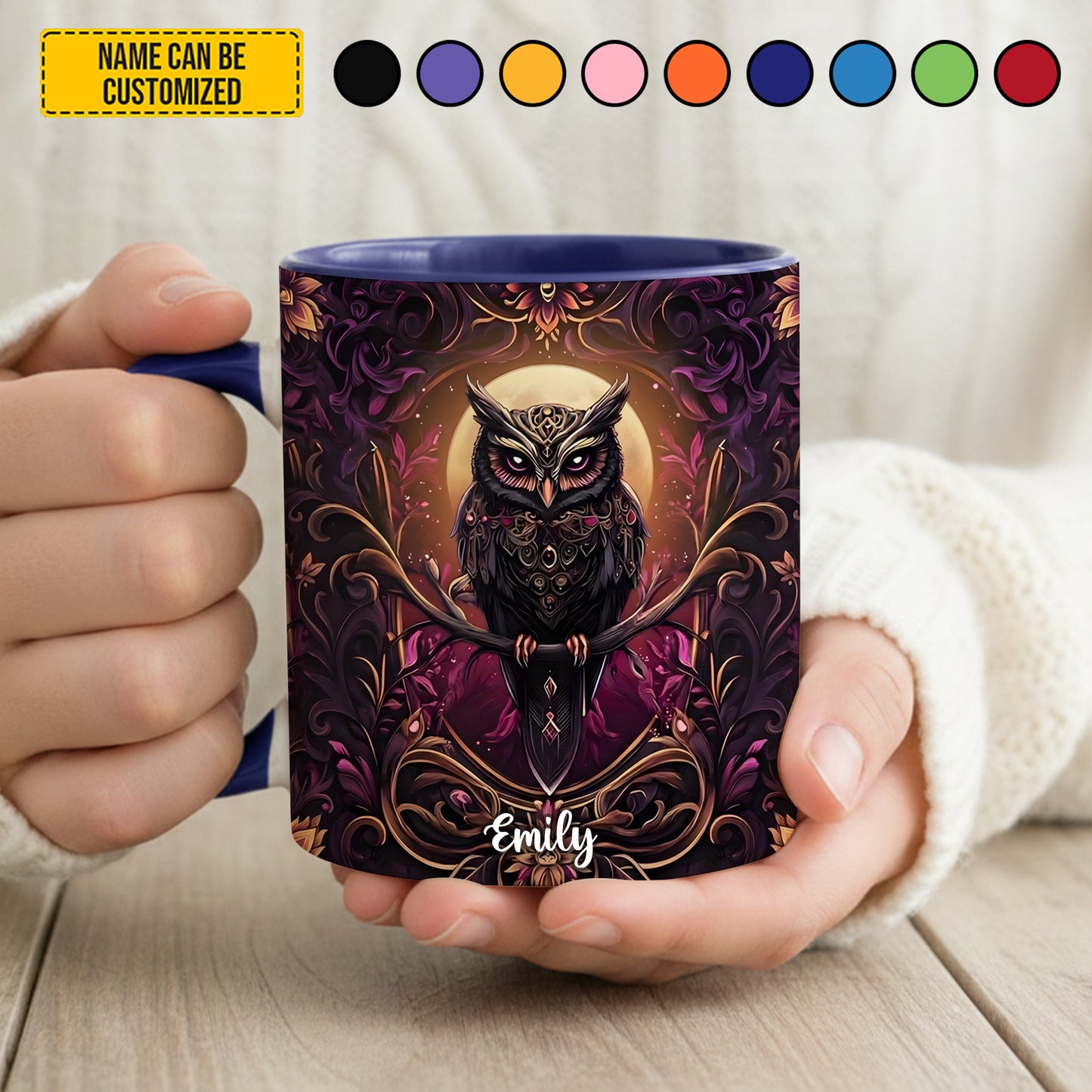Personalized Gothic Owl Accent Mug