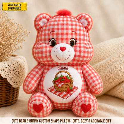 Personalized Cute Bear & Bunny Custom Shaped Pillow