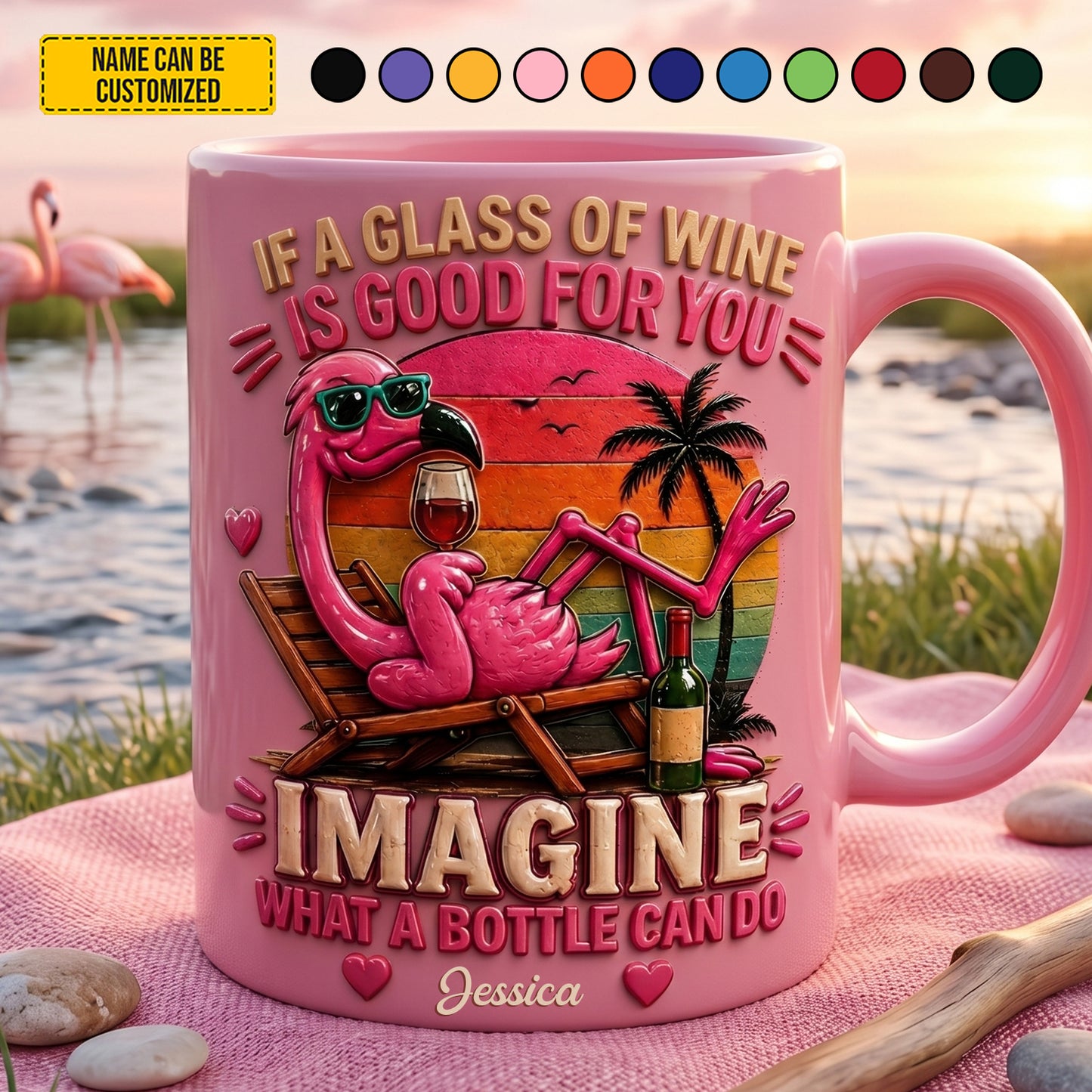 Flamingo & Wine Vibes - Personalized Funny Accent Mug