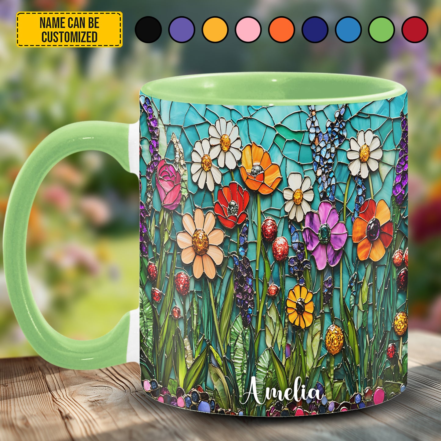 Beautiful Stained Glass Wildflower - Personalized Accent Mug