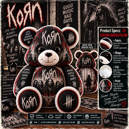 Korn Custom Shaped Bear Pillow – Nu Metal Music Inspired Gift for Fans