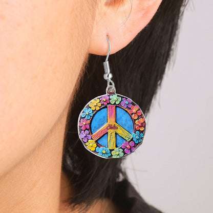 Floral Peace Symbol - Personalized Hippie Earrings