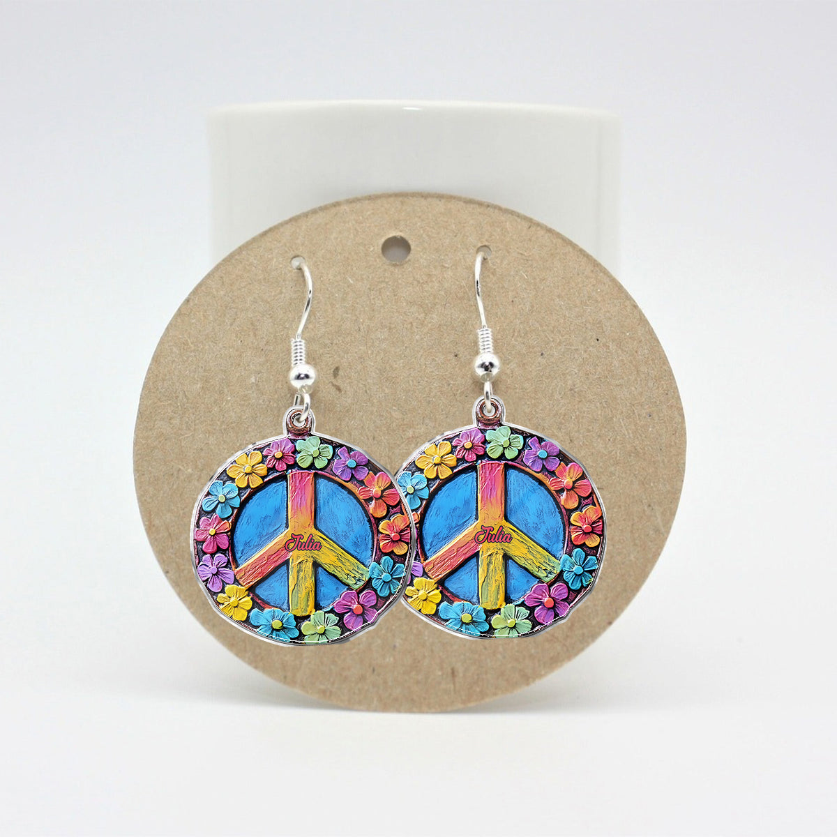 Floral Peace Symbol - Personalized Hippie Earrings
