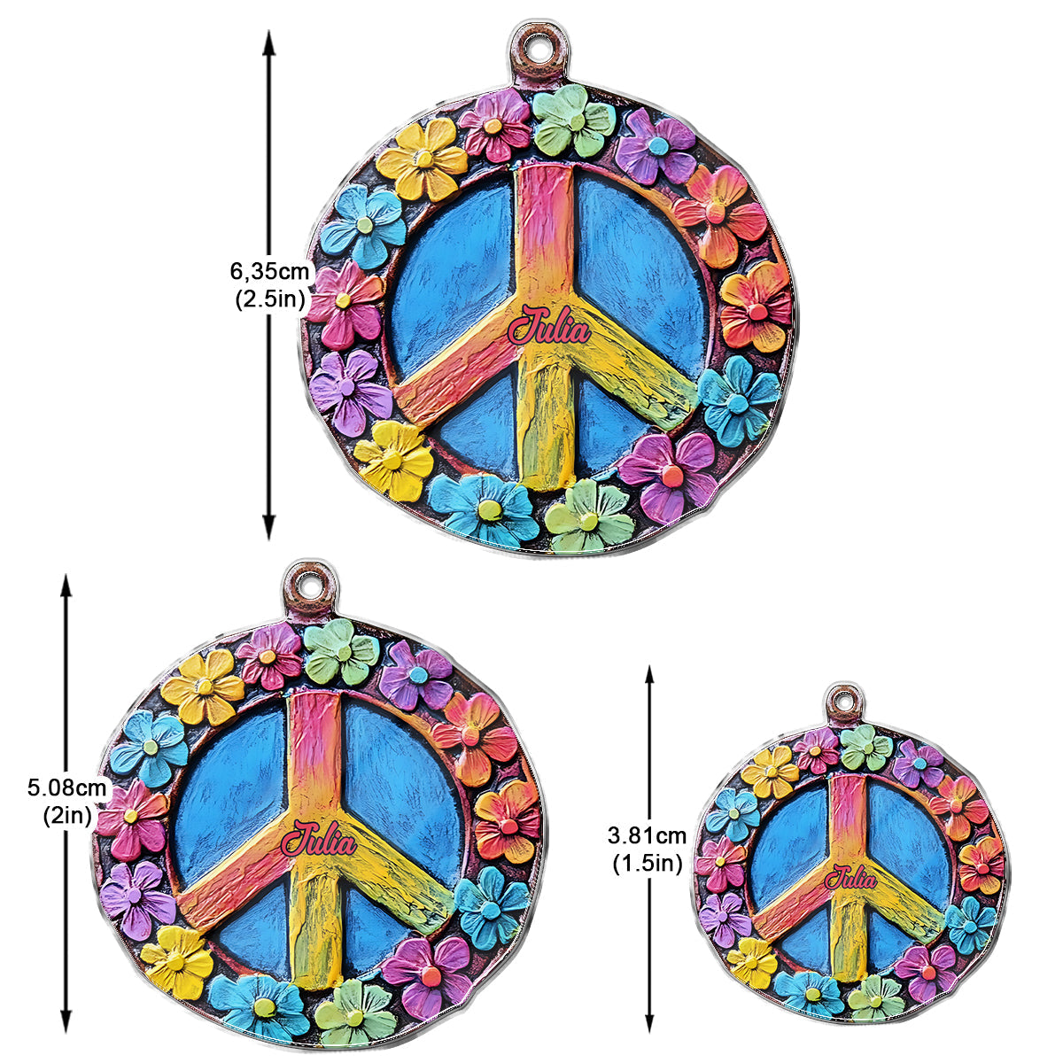 Floral Peace Symbol - Personalized Hippie Earrings