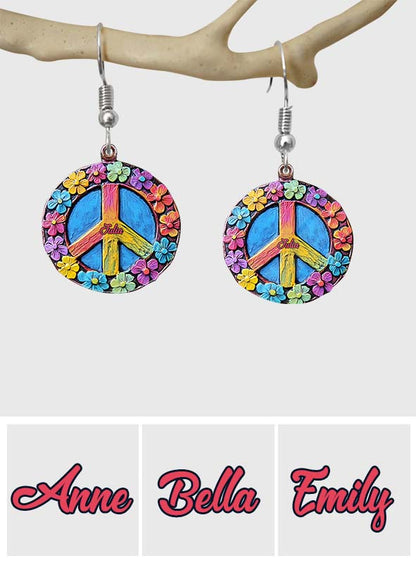 Floral Peace Symbol - Personalized Hippie Earrings