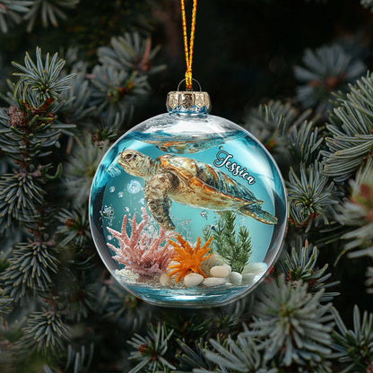 Turtle & Ocean - Personalized Turtle Acrylic Ornament
