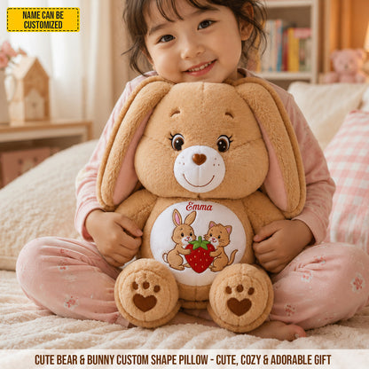 Personalized Cute Bear & Bunny Custom Shaped Pillow
