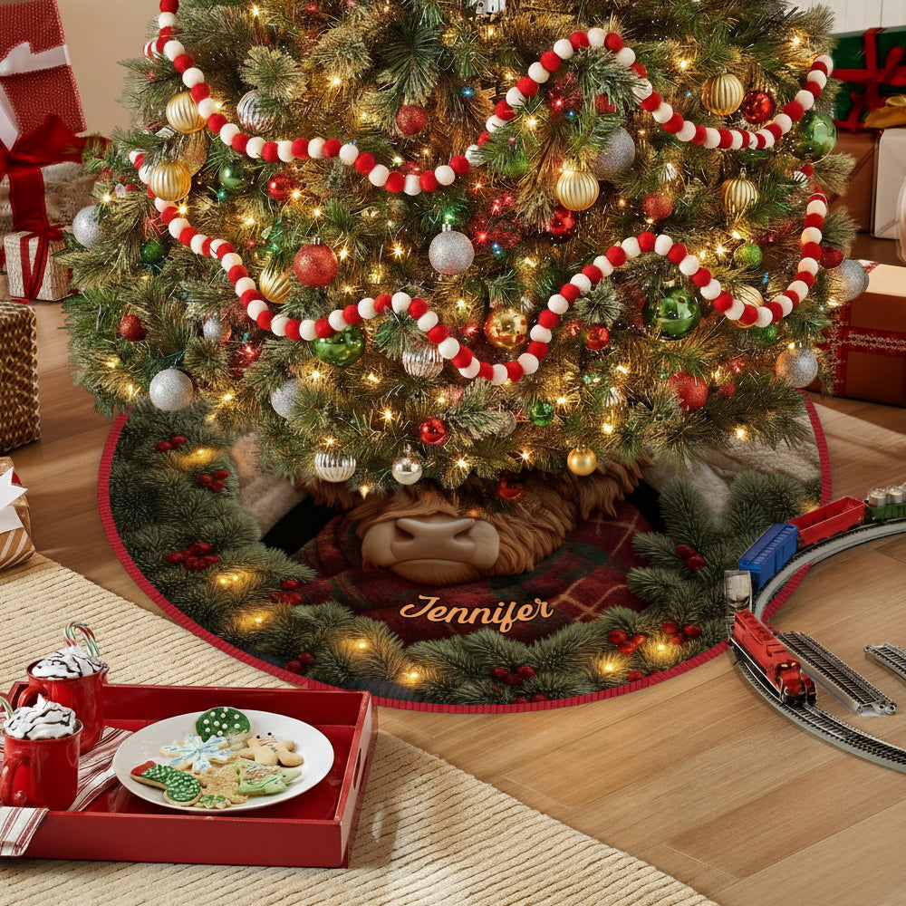 Personalized Highland Cow Shaped Tree Skirt