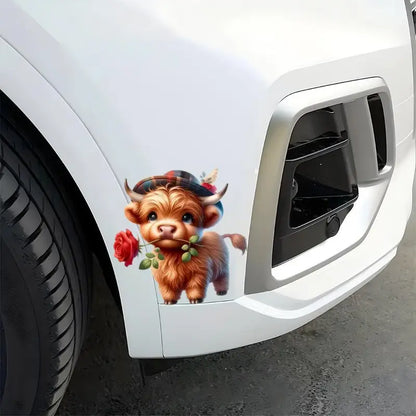 Cool & Fun Highland Cow with Rose Sticker