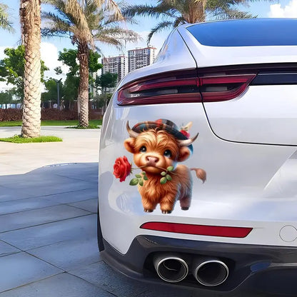 Cool & Fun Highland Cow with Rose Sticker