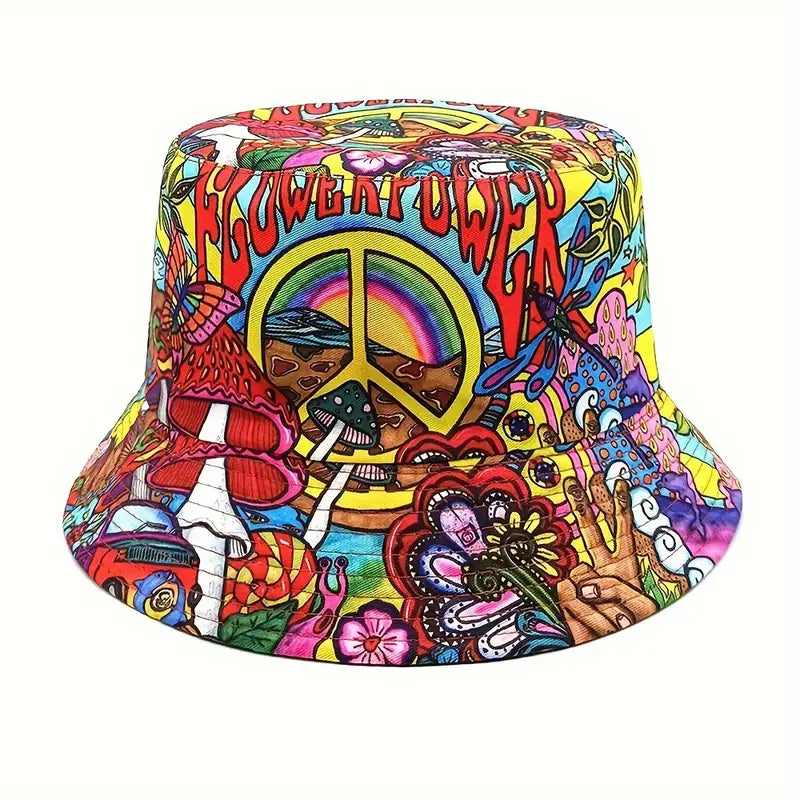 Double-Sided Retro Punk Hippie Bucket Hat