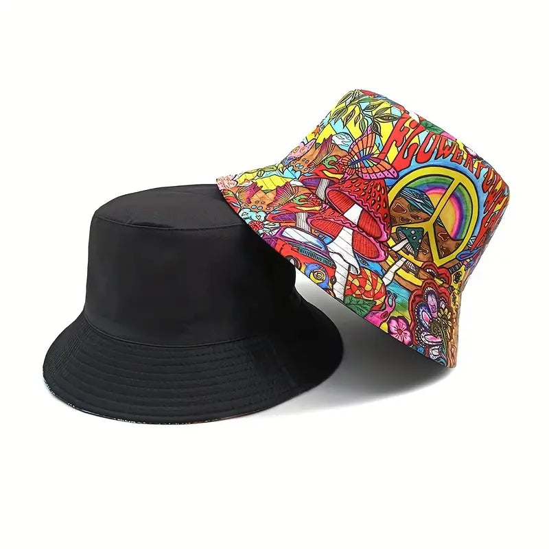 Double-Sided Retro Punk Hippie Bucket Hat