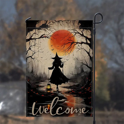 Welcome - Witch Garden Flag, Halloween Garden Flag, House Flag
