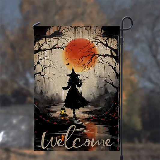 Welcome - Witch Garden Flag, Halloween Garden Flag, House Flag
