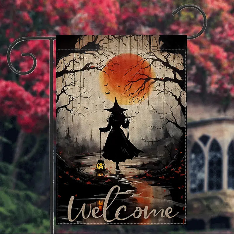 Welcome - Witch Garden Flag, Halloween Garden Flag, House Flag